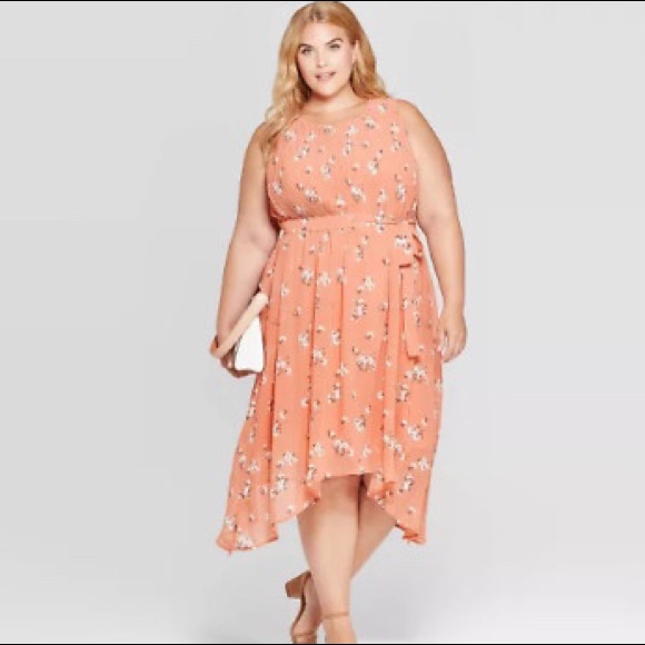Ava + Viv Coral Chiffon Dress With Belt